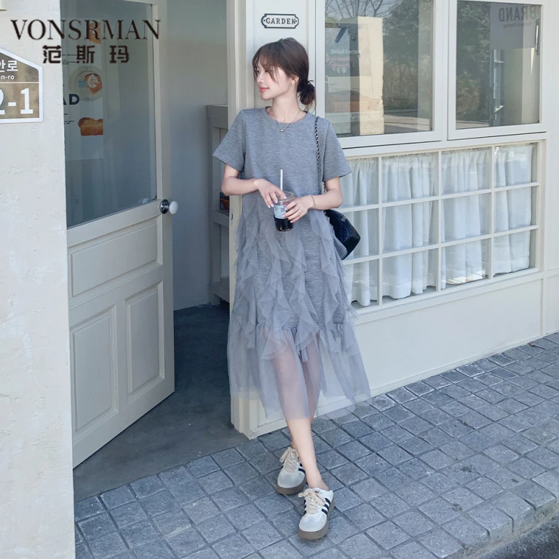 高级感灰色法式复古浪漫连衣裙女中长款2025夏新款时尚 VONSRMAN