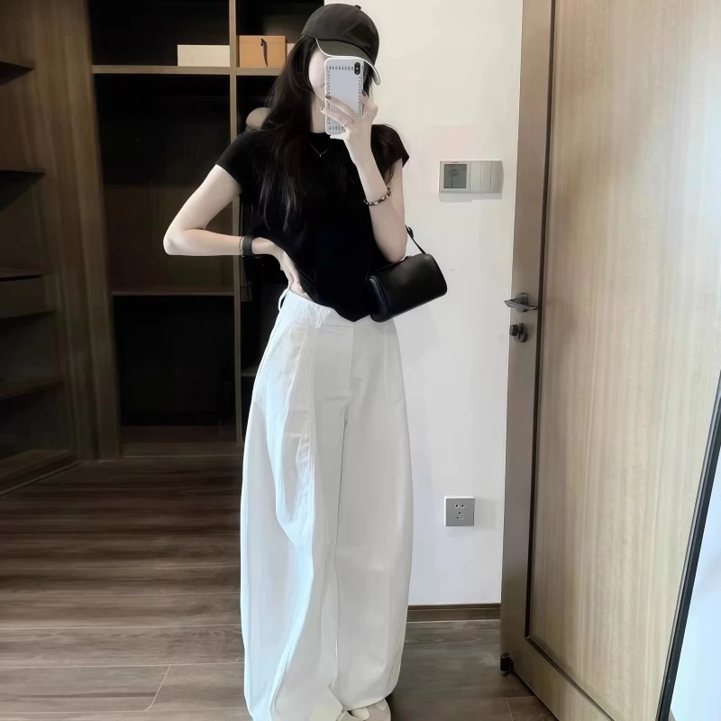 夏日穿搭一整套2025气质时尚温柔韩系炸街奶乖黑色短袖上衣套装裤