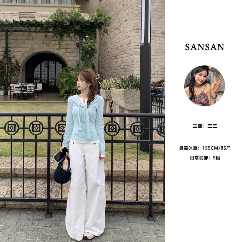 【三三】（松弛感拉满~）春季新品设计感白色宽松显瘦休闲长裤阔腿裤