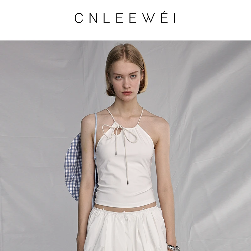 CNLEEWEI25年夏季新款细绳吊带简约镂空背心上衣女设计师品牌