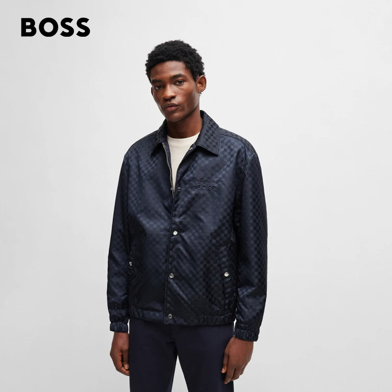 【保时捷联名】BOSS博斯男士新款时尚棋盘格纹提花翻领夹克50506704