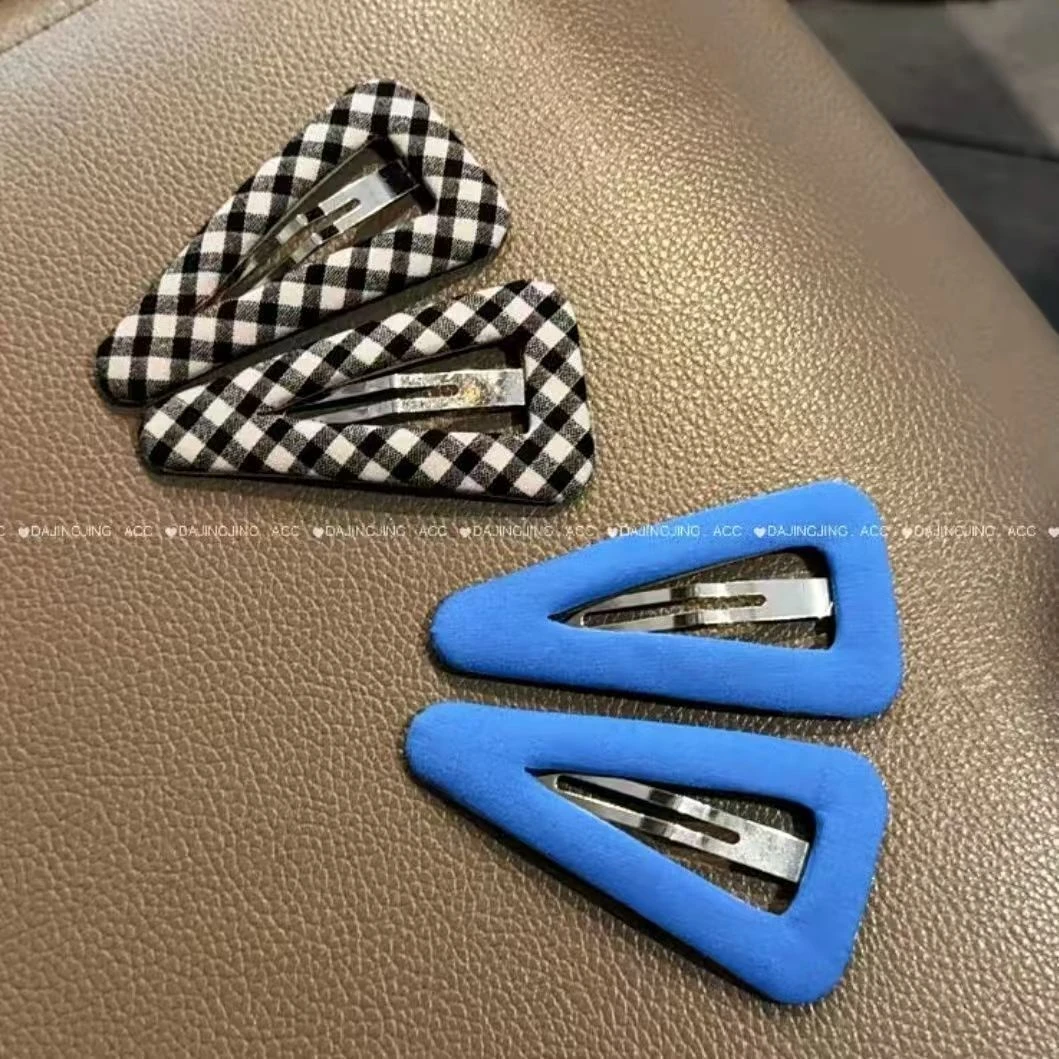陈太同款克莱因蓝布艺几何三角发夹甜美女生可爱刘海夹侧边夹发饰