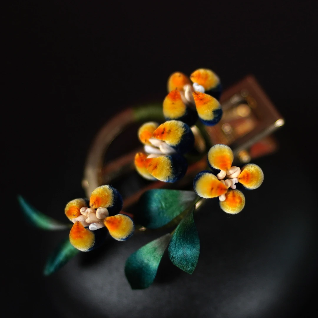 非遗绒花丨桂香 纯手工古典国风新中式桑蚕丝线胖绒花发边夹