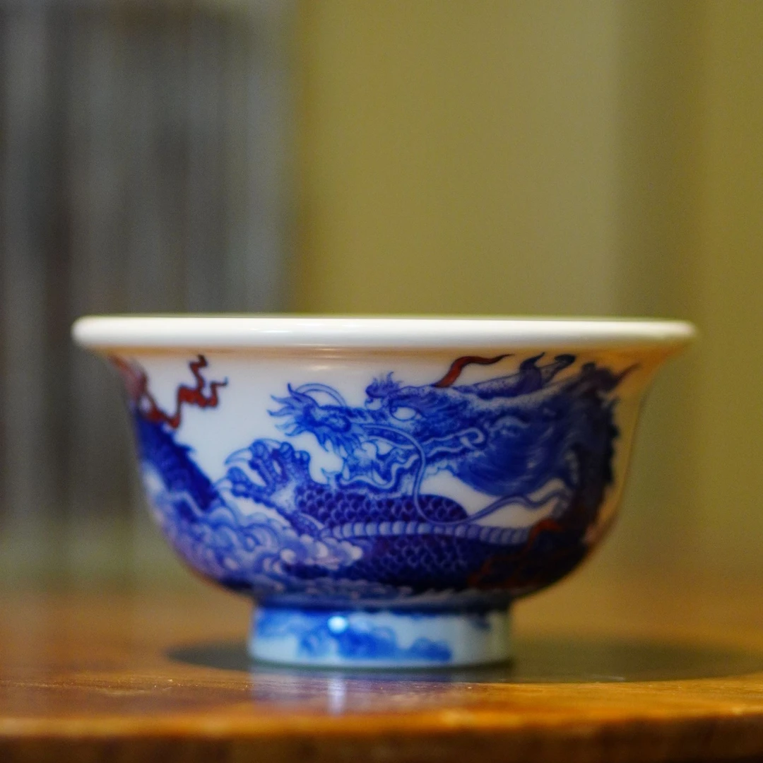 景德镇青花  自成堂龙凤 压手杯 手绘 1