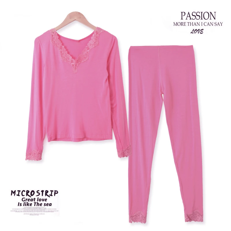 春款女士保暖套装薄款镂空拼接秋衣秋裤KK494亲肤舒适