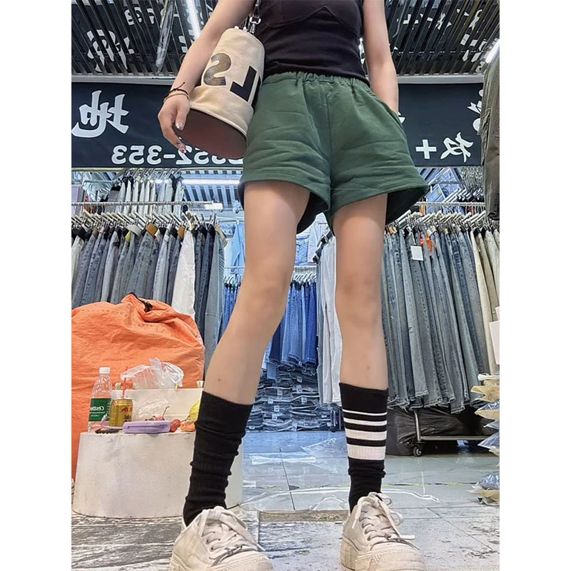 纯色松紧腰百搭运动休闲短裤夏季薄款小个子宽松显瘦阔腿三分热裤