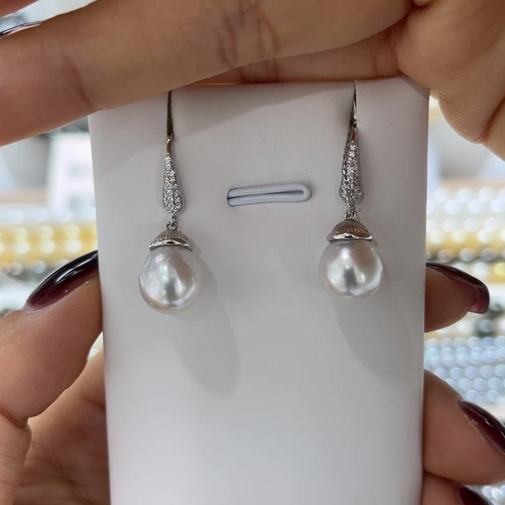 海水珍珠耳饰银S925镶嵌