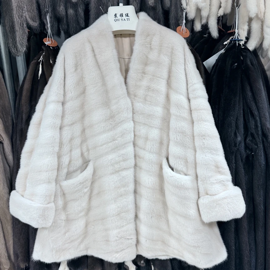 进口水貂短二小母貂机开分刀款双xp珍珠本色大兜时尚气质名媛女