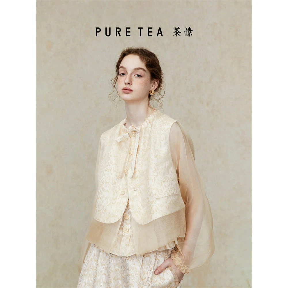 【千金衣橱】puretea茶愫提花撞料短上衣女外套2025夏款TH0801B21