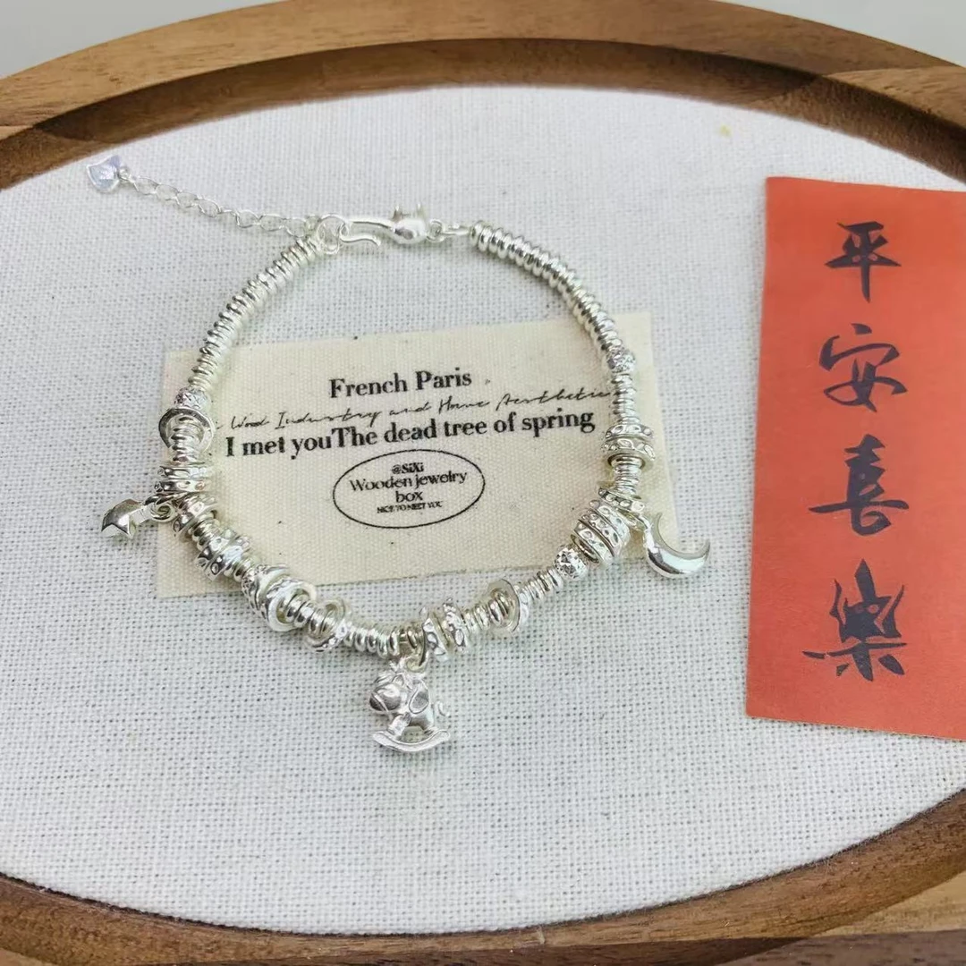 足银手链 【花之银饰】马上有钱百搭手链情人节生日告你送老婆女友