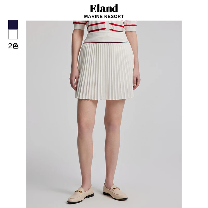 Eland衣恋甜美学院风显瘦A字版女士半身百褶裙日常穿搭EEWHD24C05