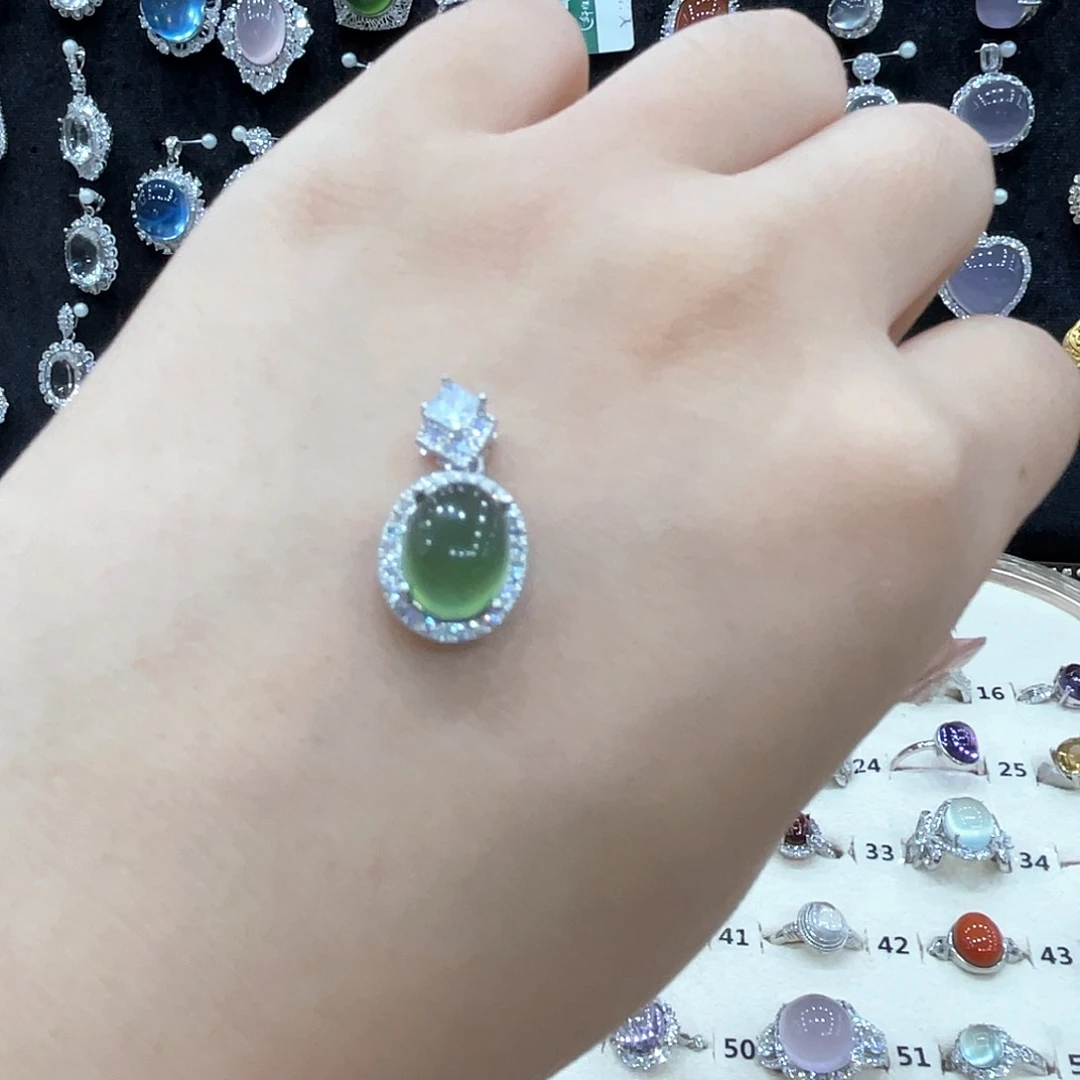 岫玉银S925镶嵌戒指吊坠