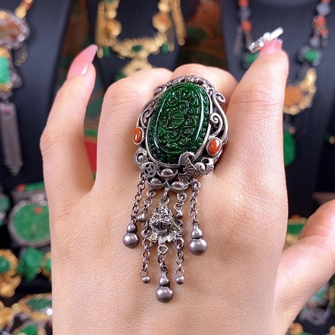 翡翠银S925镶嵌戒指戒指