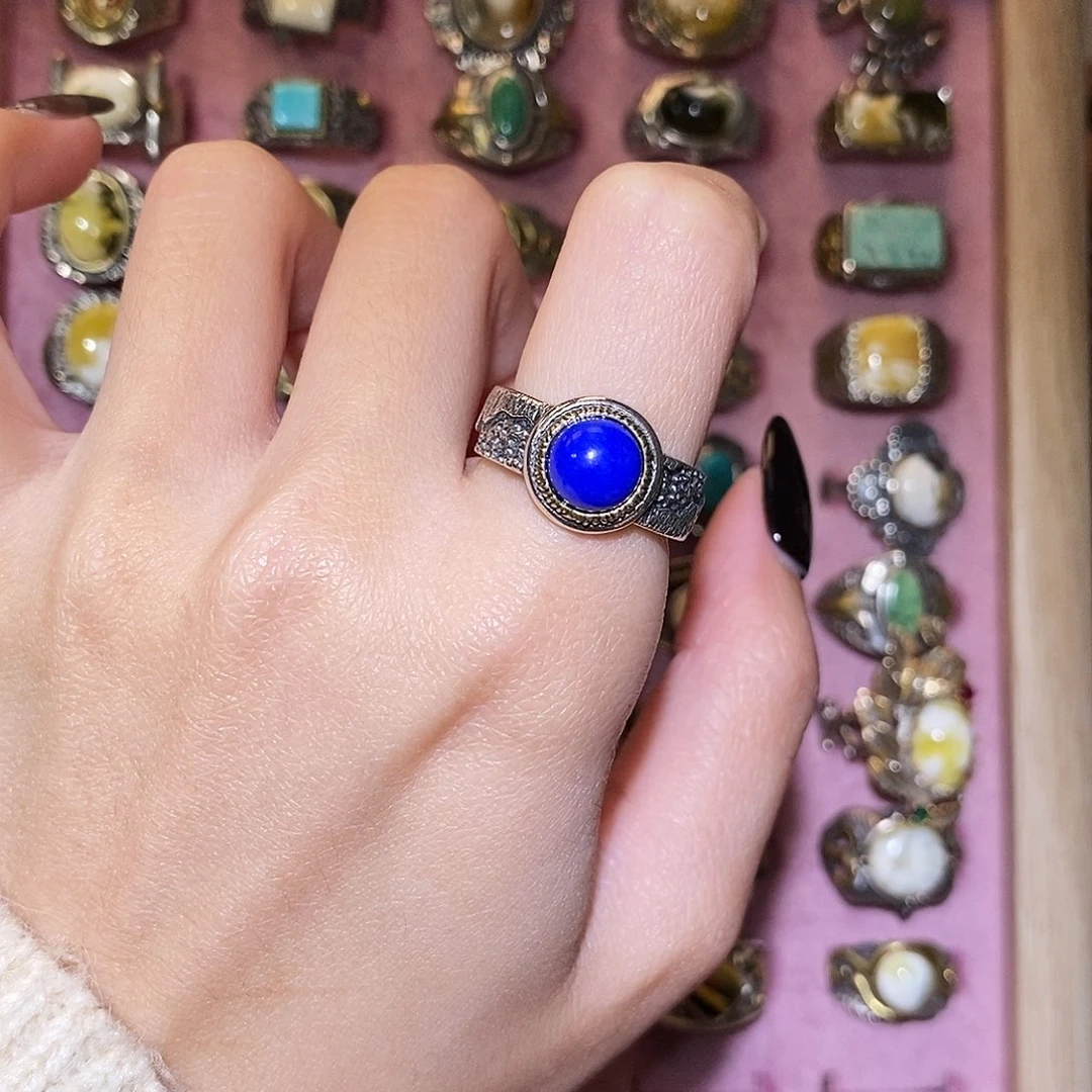 青金石戒指银S925镶嵌戒指