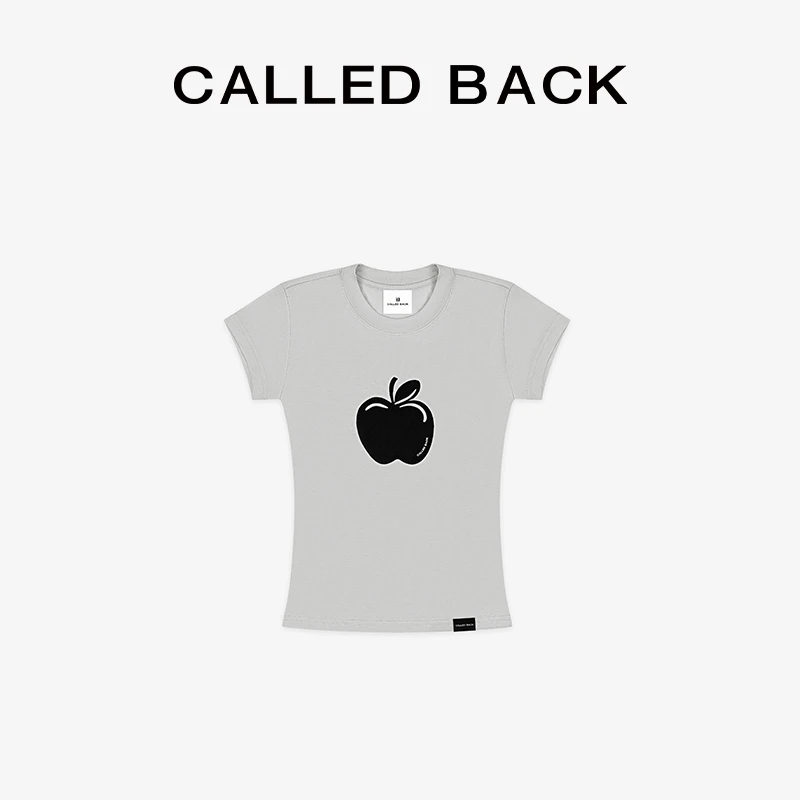CALLED BACK短袖T恤女夏季新款百搭圆领苹果Logo休闲灰色上衣