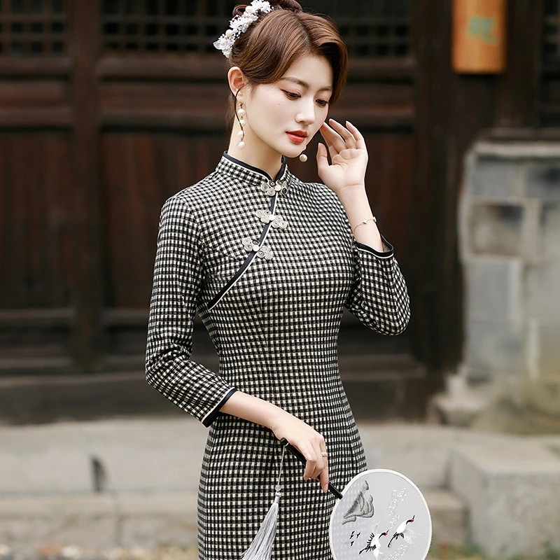 新中式旗袍2025秋季高端复古老上海礼服素雅国风改良裙子日常可穿