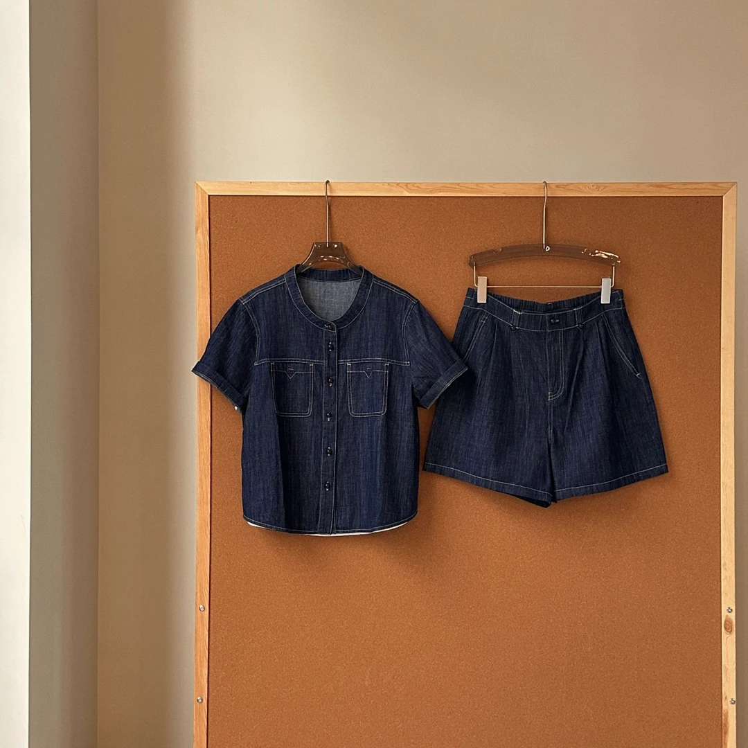 今婷韩版夏季宽松舒适高级时尚百搭牛仔休闲短裤套装女-M25202414