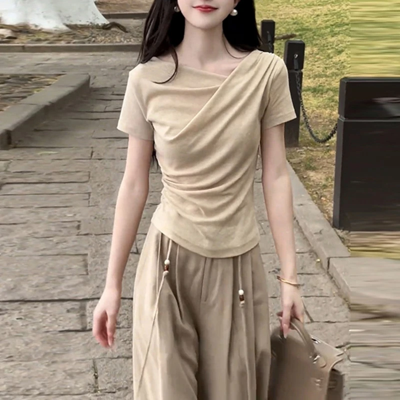 温柔气质高级感洋气衣服女夏季新款短袖T恤小衫修身显瘦时髦上衣