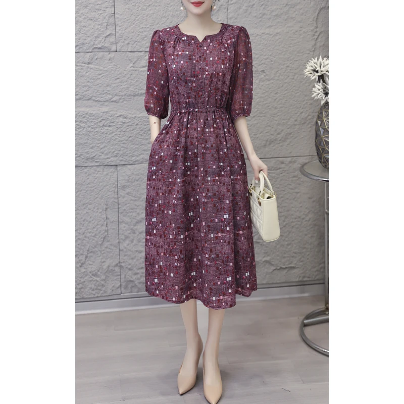 CX 紫梦之星高定印花2025新款时尚优雅修身显瘦休闲连衣裙