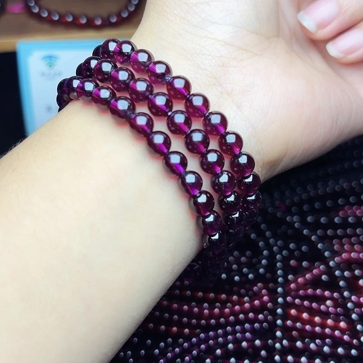 快***定石榴石手链未镶嵌卡6冷紫三圈毕业级