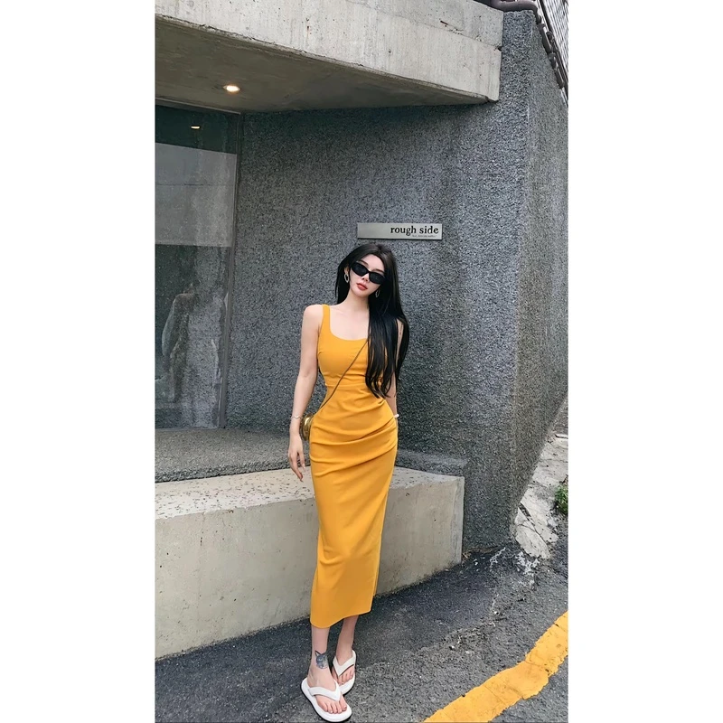 媛媛【肯豆裙】法式气质优雅连衣裙露背开叉性感显瘦夏季#Q0901