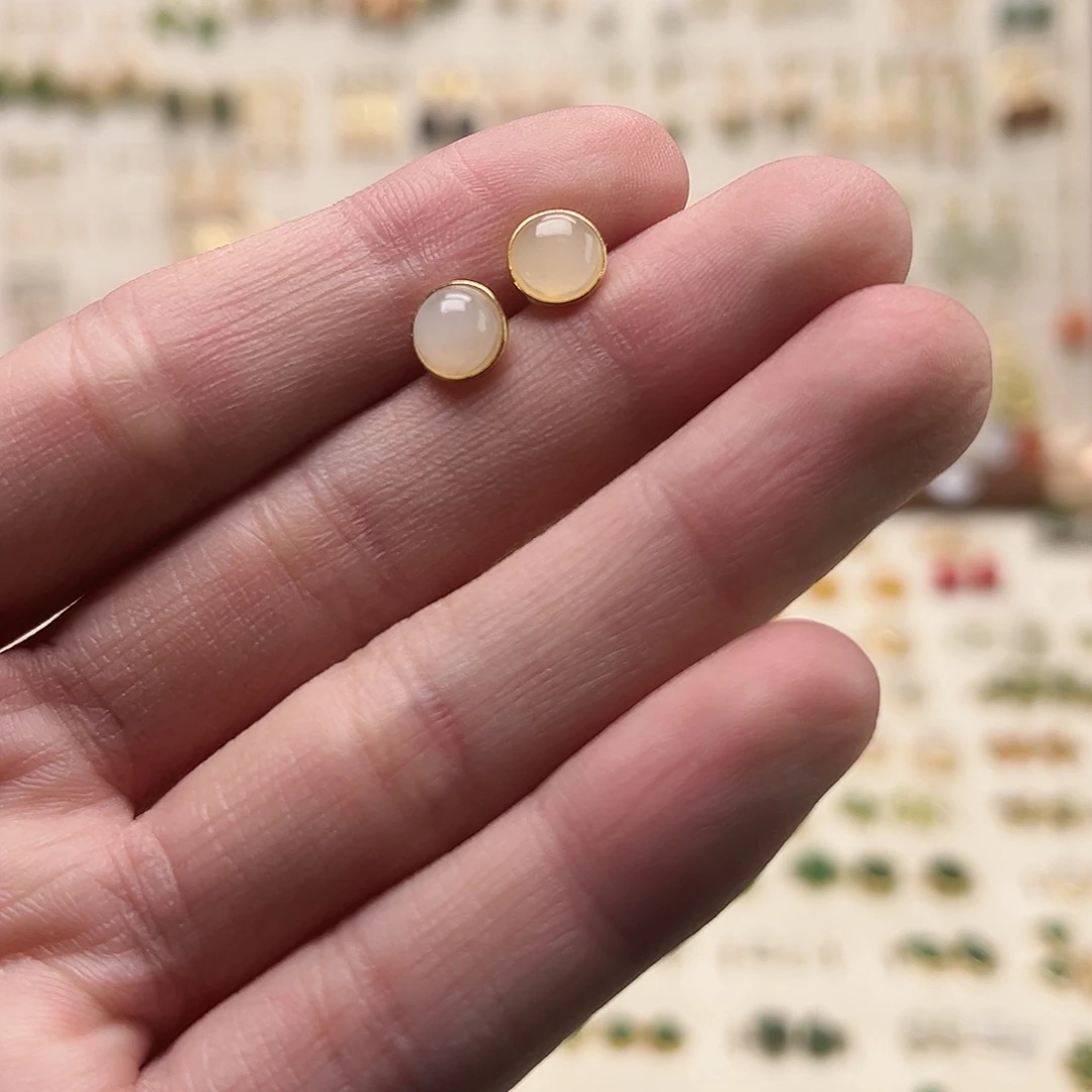 银S925镀金镶嵌和田玉耳钉