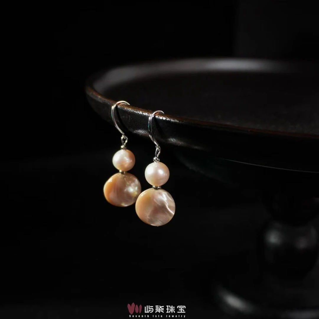 E359 珍珠银S925镶嵌 珍珠贝贝耳饰