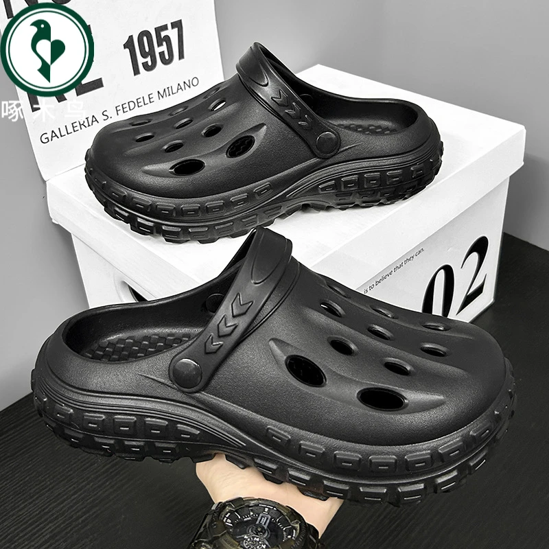 【正品】啄木鸟洞洞鞋男士秋季外穿沙滩凉拖鞋休闲软底EVA包头拖鞋