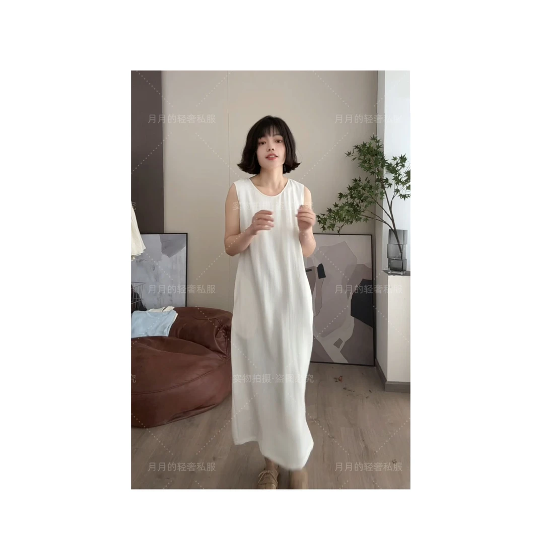 【金标麻料小白裙】白色无袖连衣裙女轻奢小众高级感女装麻料长裙子