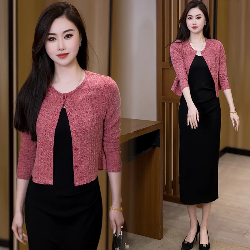 配裙子百搭纯色披肩女薄款针织毛衣小开衫女高腰外搭短款圆领外套