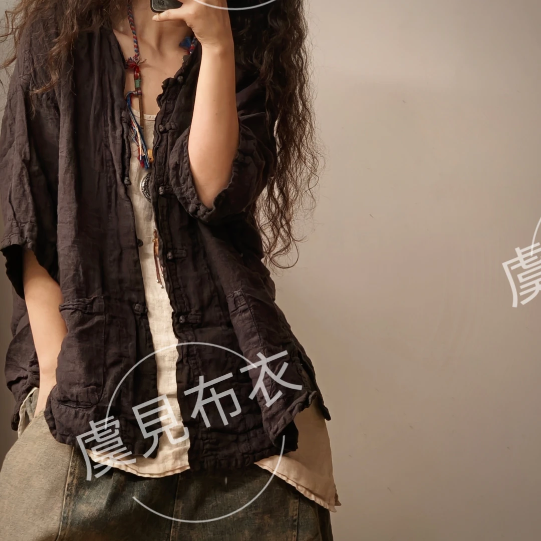 虞姑娘推荐  脏洗亚麻盘扣开衫外套【衣长67-136】