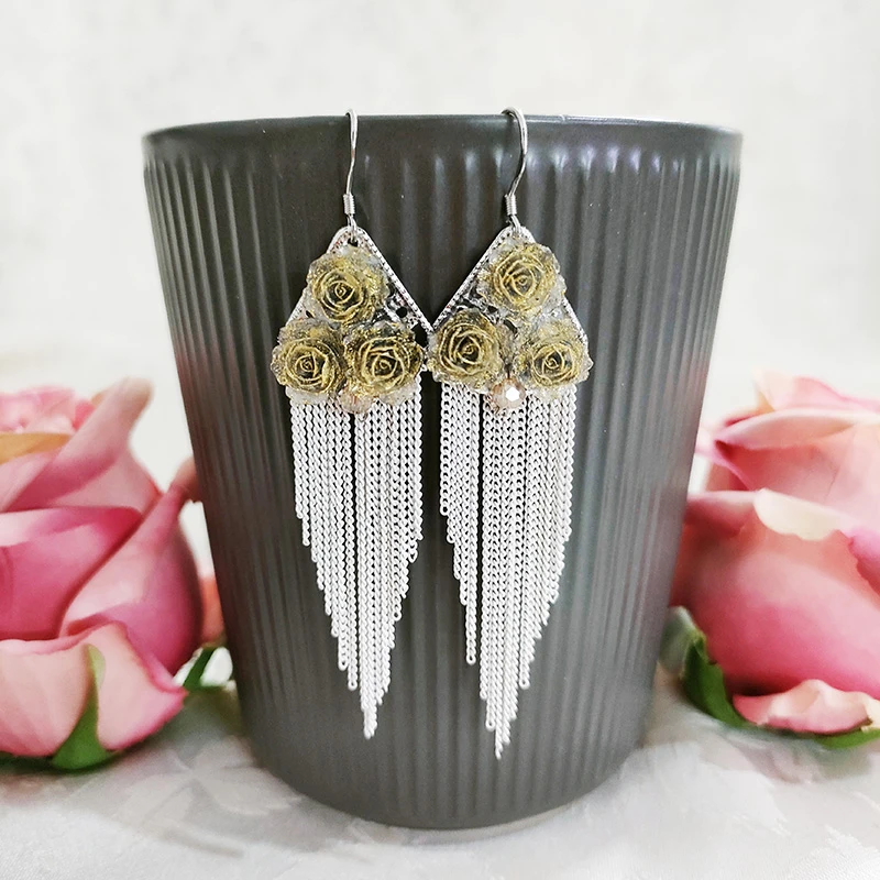 铜合金耳饰 民族风手工气质花瓣流苏耳环1500