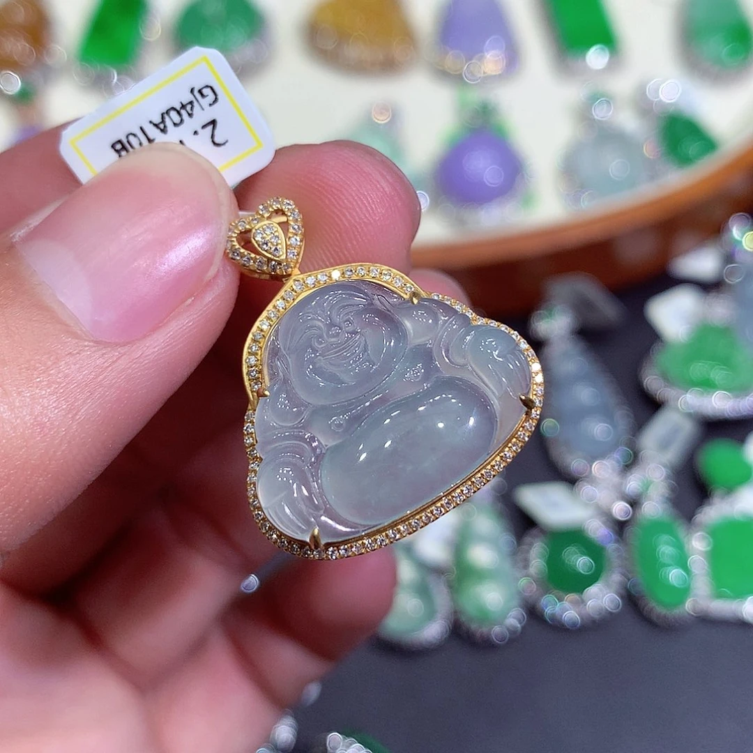 翡翠吊坠(不含链)18K金镶嵌