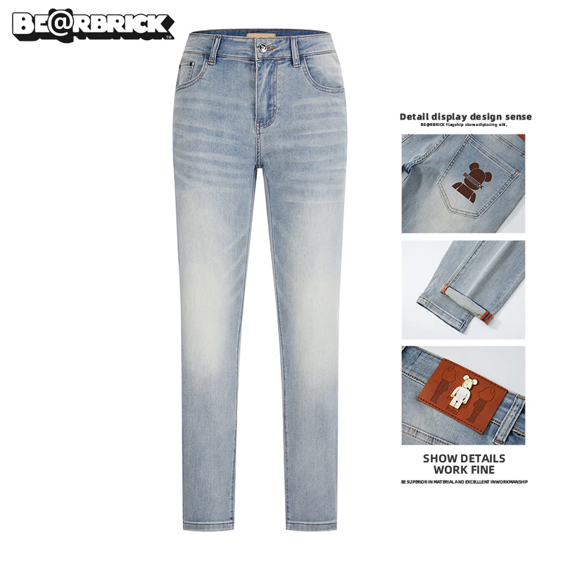 Be@rbrick积木熊【明星同款】夏季轻奢潮牌薄款男士修身欧版牛仔裤