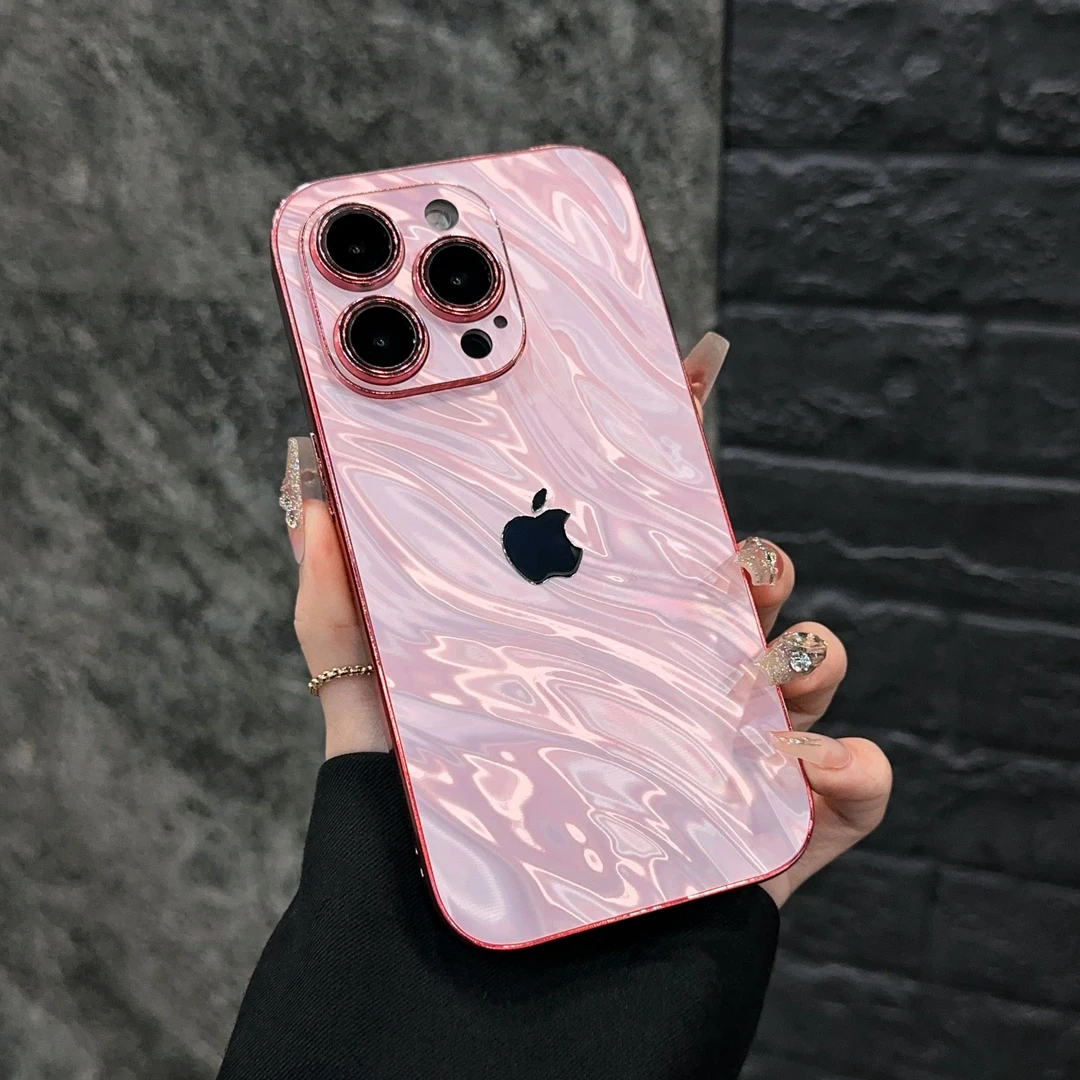 电镀水波纹保护壳苹果16promax/15/14/13/12防摔手机壳iPhone