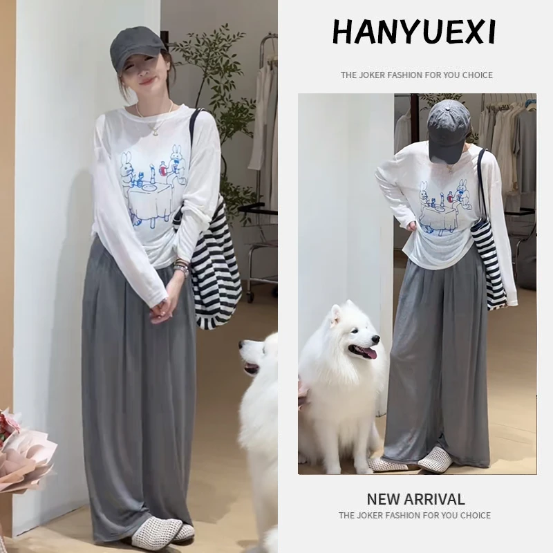 夏季时尚一整套女装2025新款卡通长袖印花防晒T恤休闲裤两件套潮