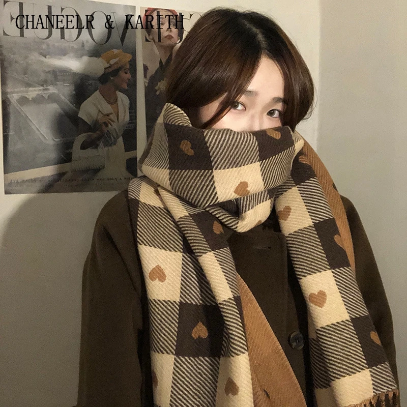 CHANEELR&KARITH围巾女休闲ins百搭围脖加厚保暖格子围脖生日礼物