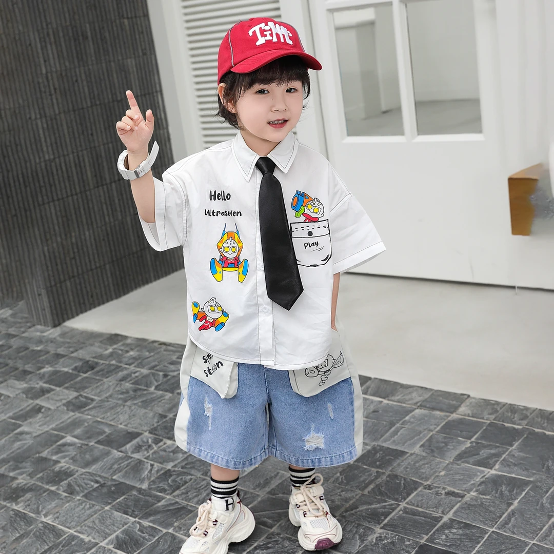 奥特曼衣服男童短袖衬衫套装2026夏季新款痞帅男孩宝宝夏款儿童潮