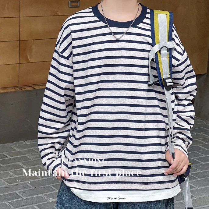 〈丁丁优选〉5019 新款卫衣春秋款条纹长袖T恤中大童休闲百搭上衣