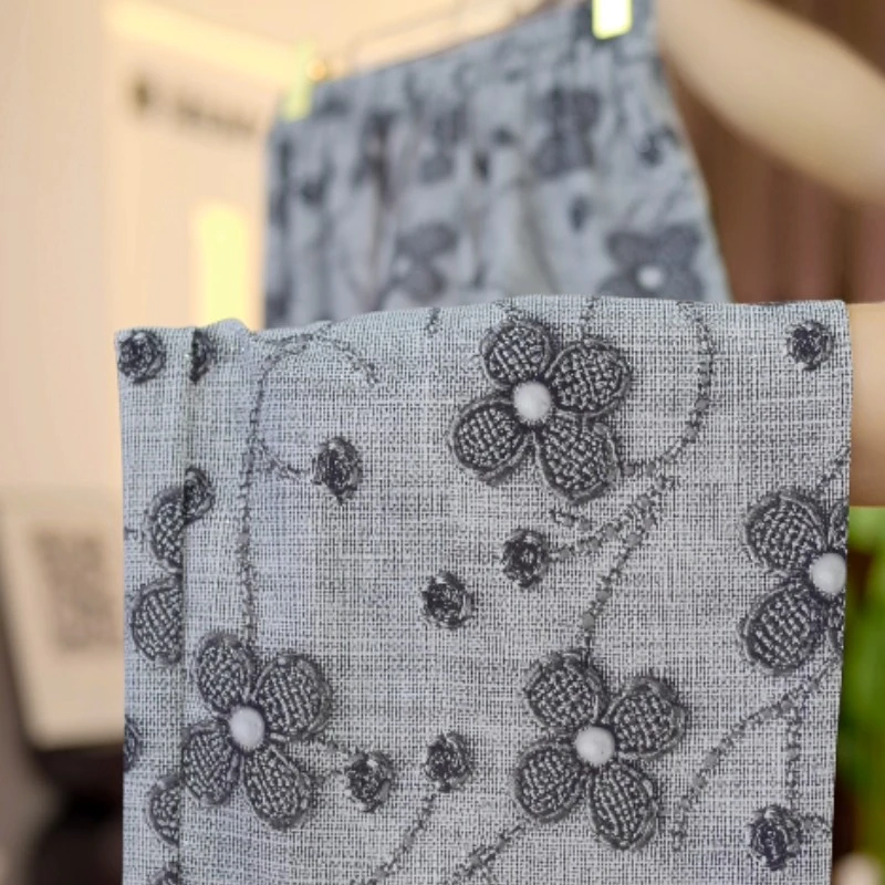 2025新款轻奢夏季重工烫钻休闲阔腿裤时尚印花碎花针织百搭气质