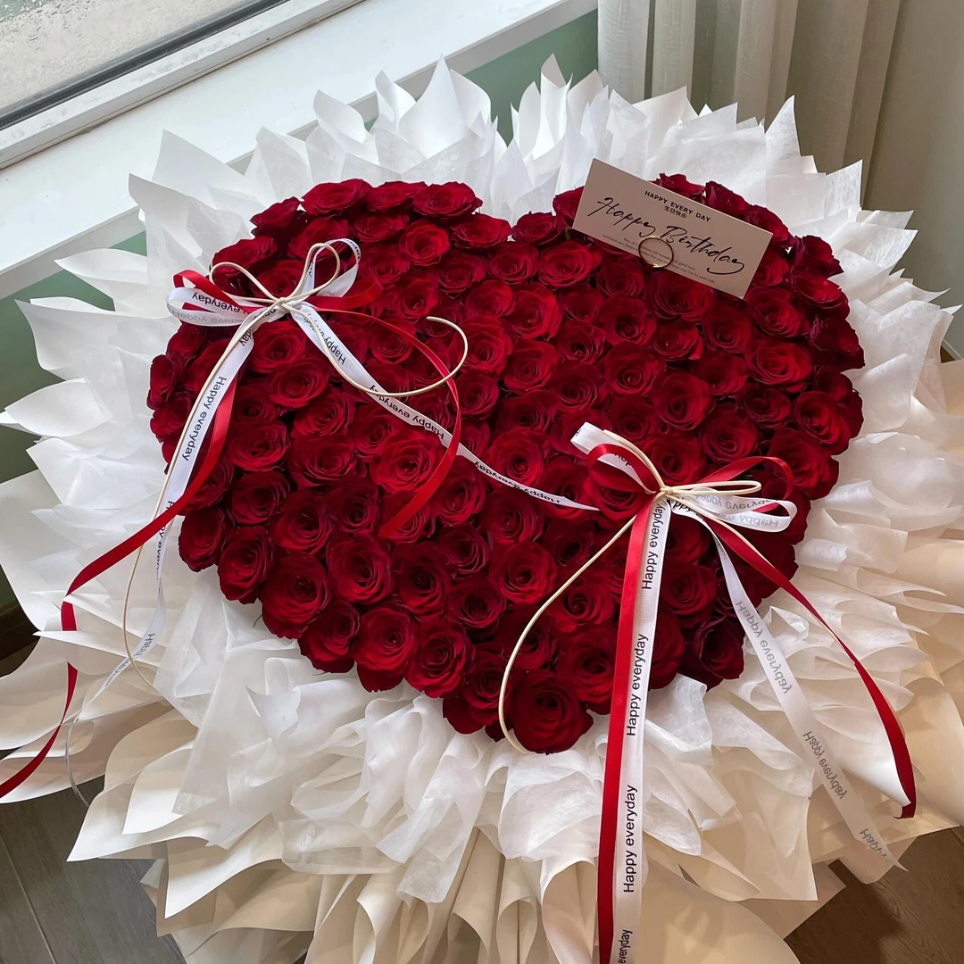 七夕网红尖尖角花束99支桃心款红玫瑰同城配送送女友送老婆花束