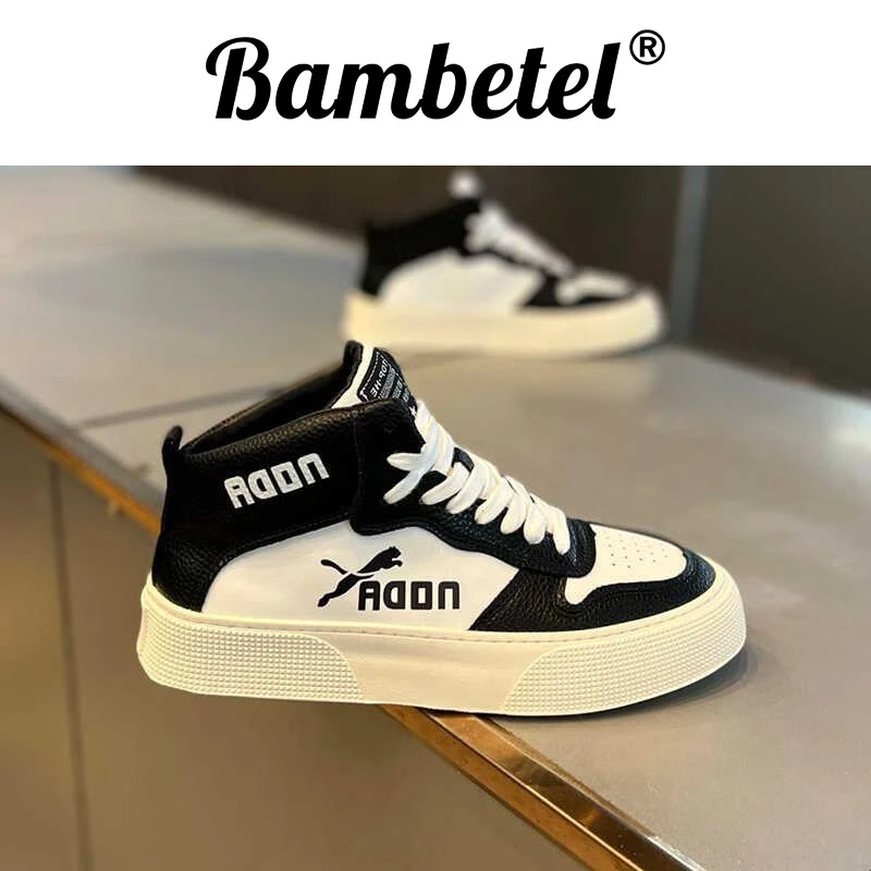 Bambetel2025新款皮面板鞋软底增高运动休闲鞋爆款高帮鞋情侣百搭
