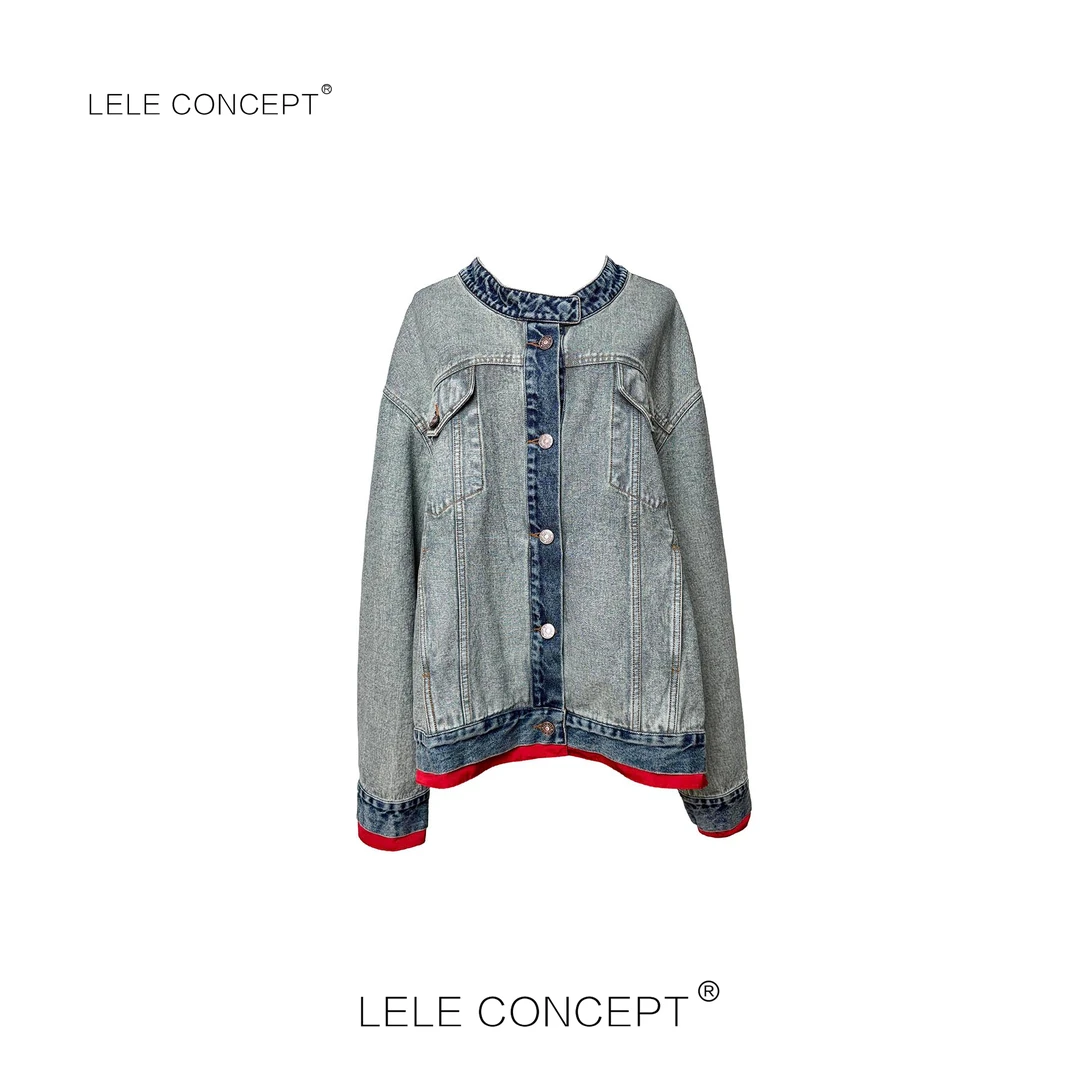 LELE CONCEPT丨「丽」都市休闲时装款圆领压边牛仔外套Y0607