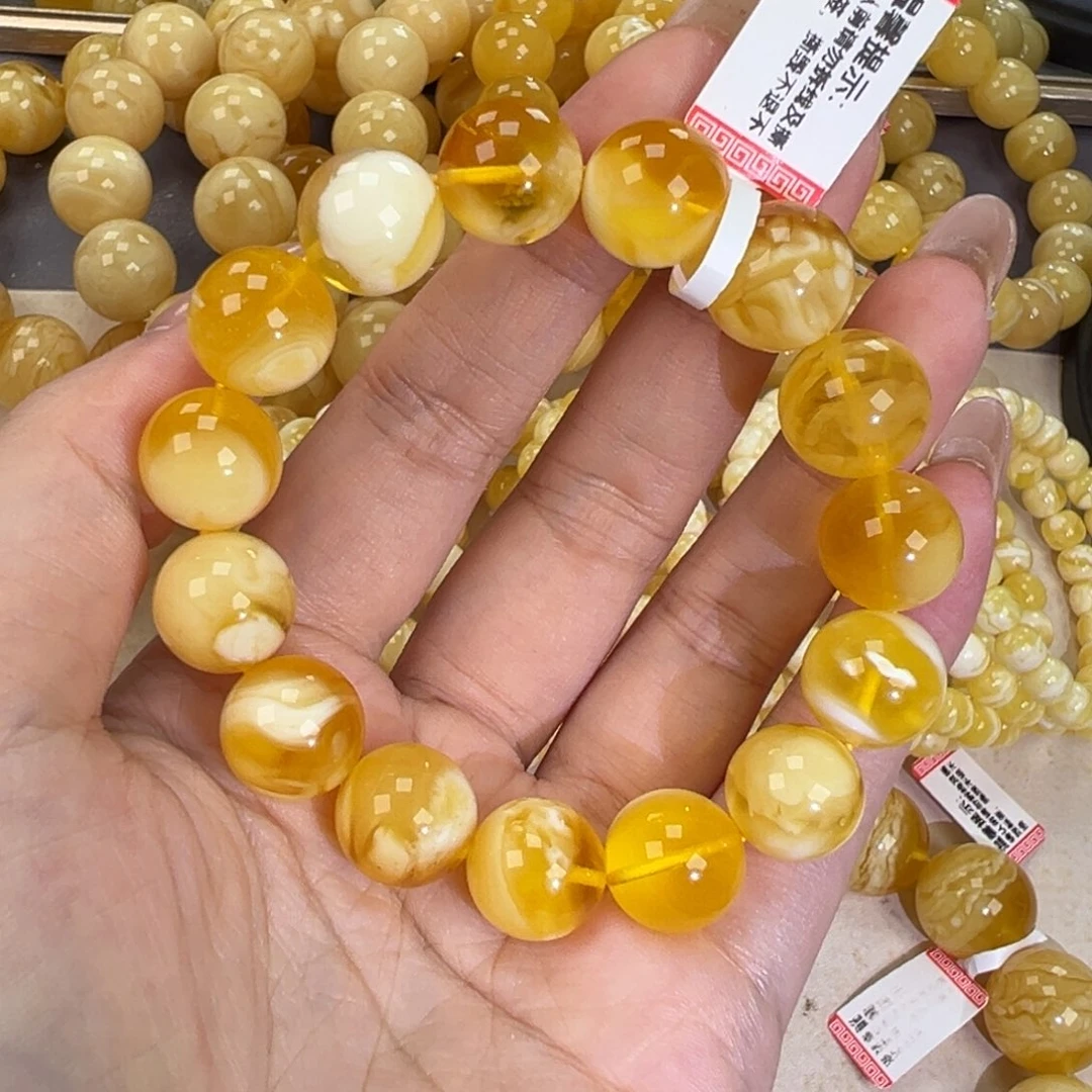 琥珀未镶嵌手链20.3金瓷白