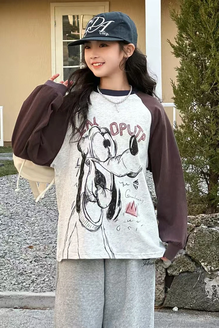 251TS02秋季女童休闲插肩袖卫衣打底