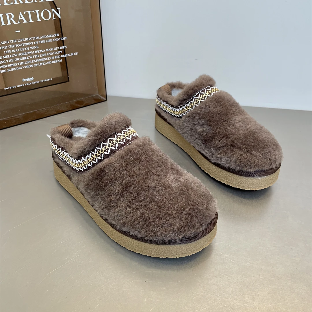 SGIRL TWTW女鞋毛茸茸时髦显瘦增高厚底毛毛鞋外穿休闲包头半拖鞋