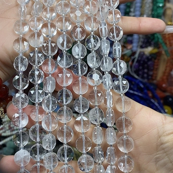 玛瑙/玉髓未镶嵌珠宝半成品天然白水晶切面卡10mm一条