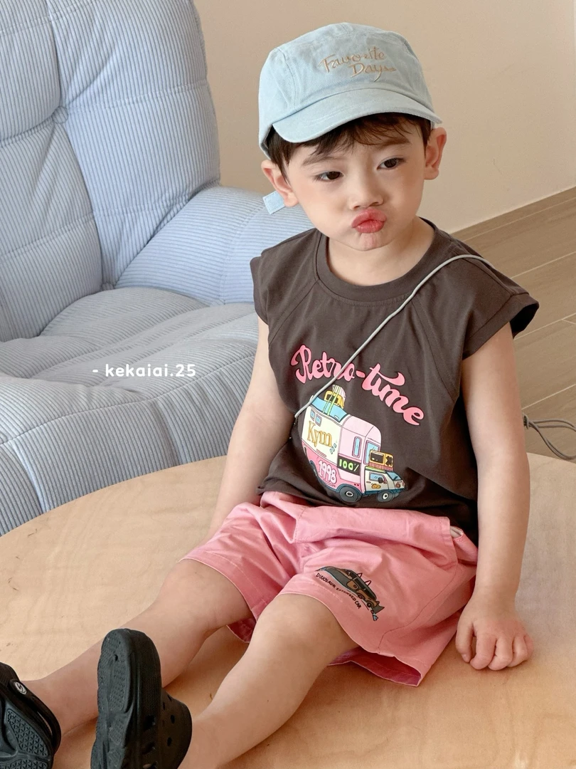 301-390）新款夏季网红品牌时尚百搭舒适透气柔软棉质男童T恤裤子