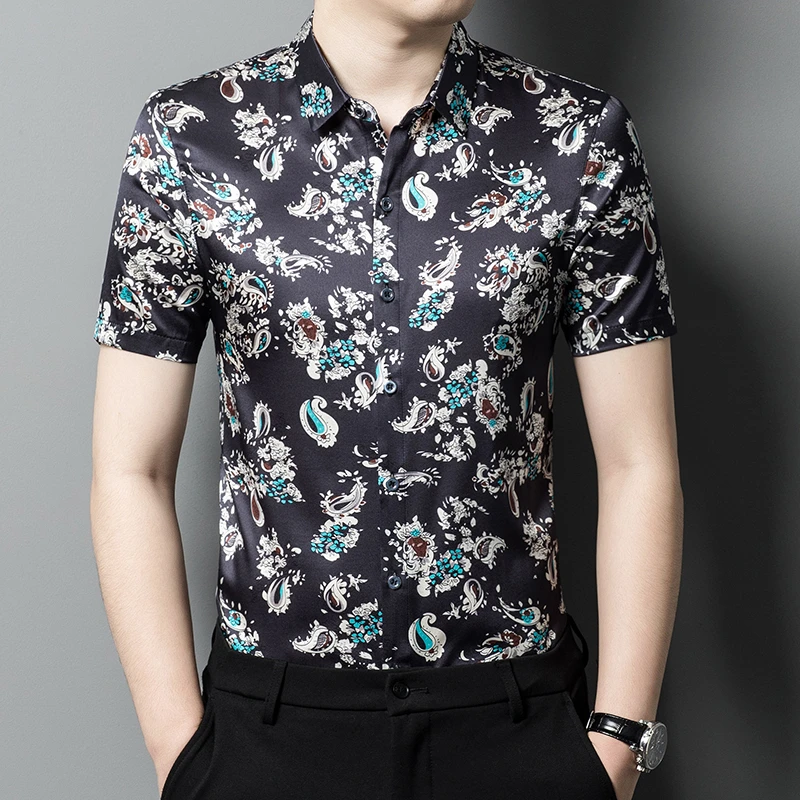 桑蚕丝真丝男士高端衬衫夏季短袖薄款商务休闲新款时尚爆款透气潮