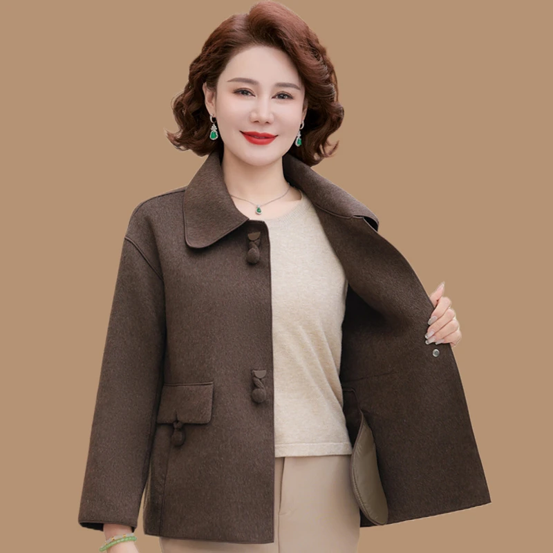 中年妈妈春装双面呢外套洋气2025新款中年女春秋气质短款呢子上衣